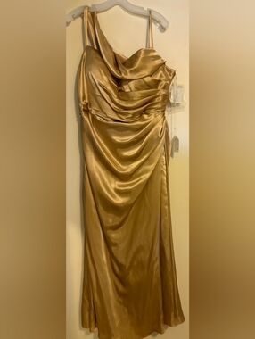 David's Bridal Draped Satin Maxi Skirt in Taupe